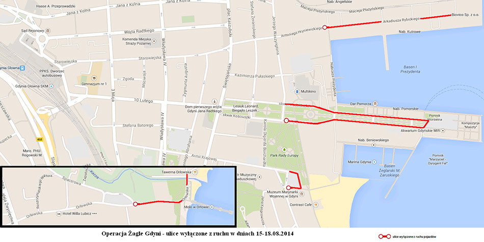 Mapa Operacja Zagle Gdyni - zmiana organizacji ruchu