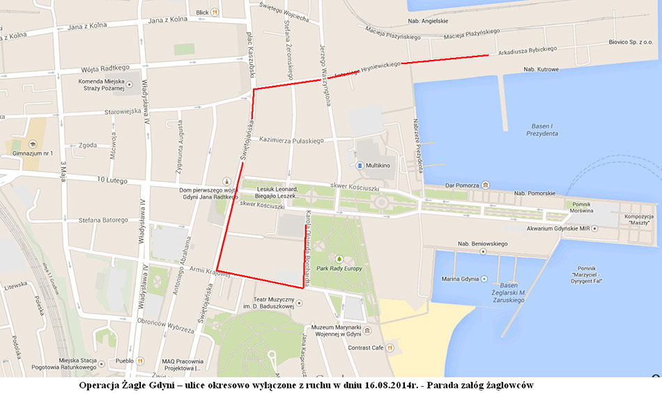Mapa - zmiana organizacji ruchu podczas Operacji Żagle Gdyni 2014