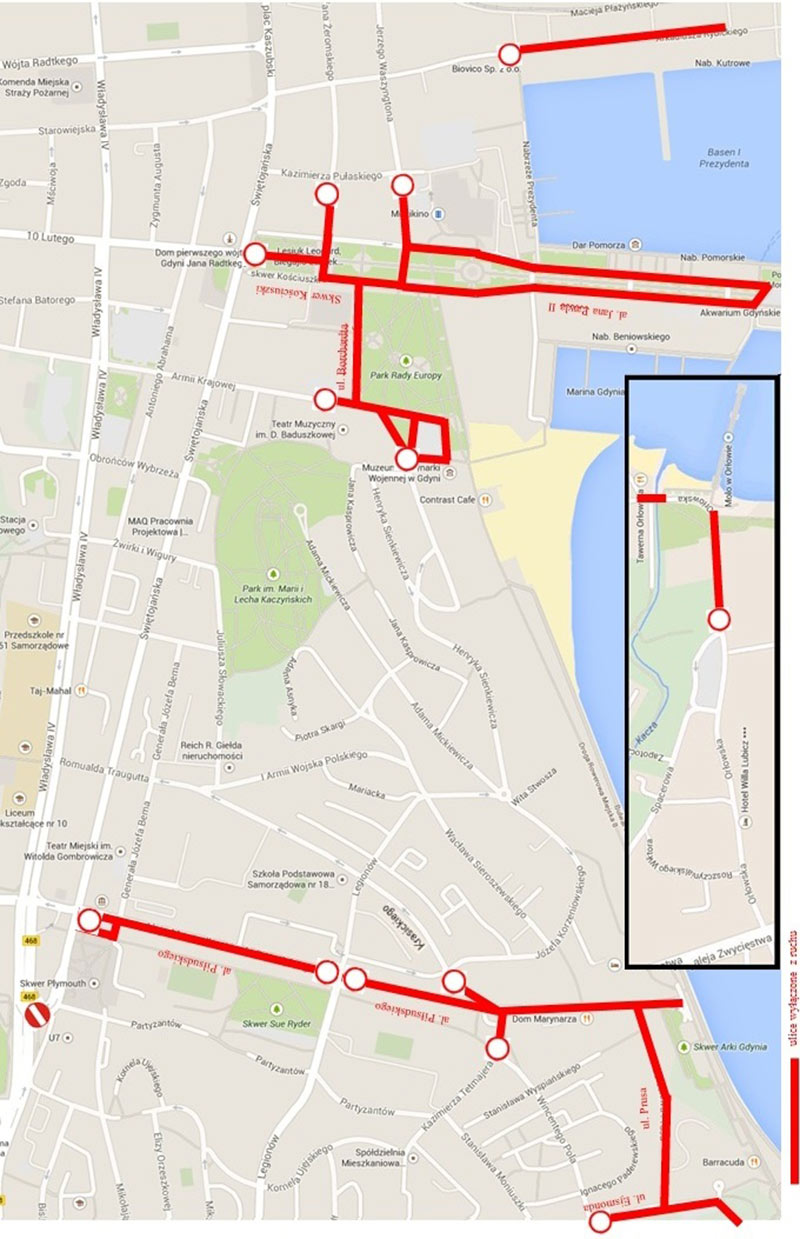 Gdynia - mapa - organizacja ruchu podczas Operacji Żagle Gdyni 2014